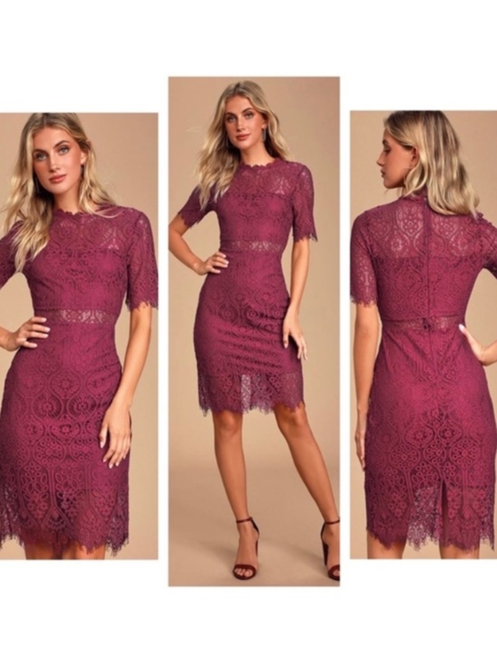 Lulu’s Remarkable Burgundy Lace Dress Medium
